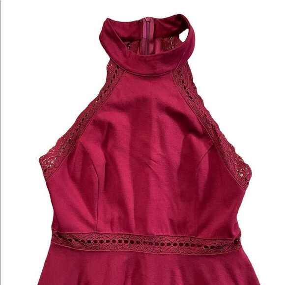 LULU'S Burgundy Red Halter Top Skater Dress Size Medium - Picture 8 of 10